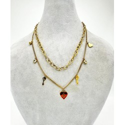 Gold İkili Kalp Detaylı Kolye